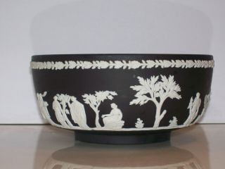 Wedgwood Black Jasperware Large Footed Bowl With White Classical Greek Appliques