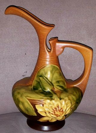 Vintage Roseville Pottery Water Lily Ewer 11 - 10