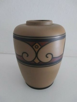 Antique Art Pottery Danish Artist L.  Hjorth Vase Unglazed Clay With Art Nouveau