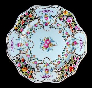 Antique Dresden Hand Painted Flowers Bows Gold Reticulated Large 10 " Plate