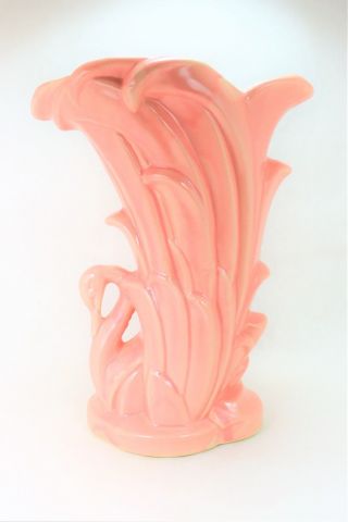 Vintage Nelson Mccoy Art Pottery Swan Vase Pink 9 "