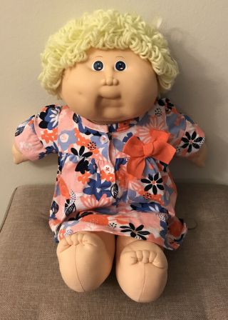 Vintage Cabbage Patch Kid 16” Cpk Doll Lemon Yellow Hair Blue Eyes 1984