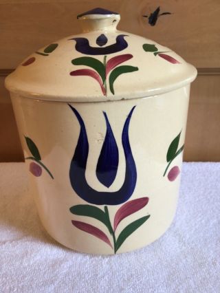 Wow Vintage Watt Ware Pottery Dutch Tulip Cookie Jar 72 Canister Lid Flowers
