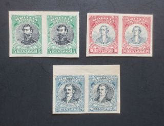 1910 Bolivia Stamps Mvlh Glue,  Sc 92a - 94a Imperforate Pairs In F/vf