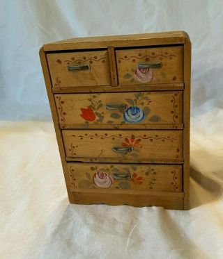 Vintage Wooden Doll Dresser Chest Of Drawers Hand Painted Made In Japan