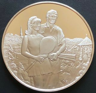 1977 Sterling Silver Medal Honoring The Centenary Of Wimbledon Tennis