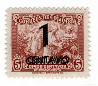 Colombia - Coffee Picking - 1c W/ Double Surcharge - 1944 - Sc 506v Rrr