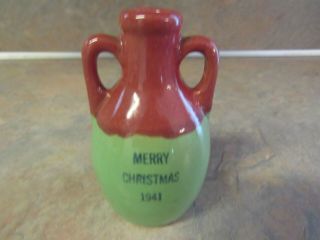 Vintage Uhl Pottery 1941 Merry Christmas Double Handle Mini Stoneware Jug