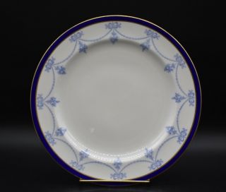Royal Crown Derby English Blue Ribbons Roses & Gold 10 1/4 " Dinner Plate (108)