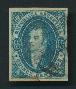 Argentina Stamp 1864 Sc 10 15c Rivadevia Imperf With Wmk Wide Margins Signed Vfu