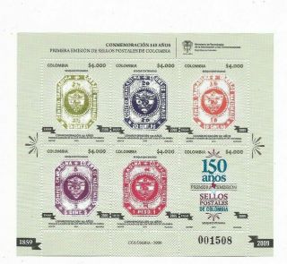 Colombia 2009 150th Anniversary Of First Postage Stamp Of Colombia Ms,  Xf