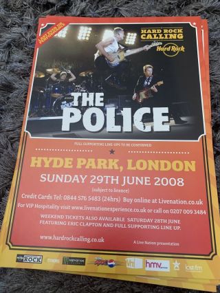 The Police /eric Clapton 2008 Rare Hyde Park Tour Promo Flyer Poster A5 Hardrock