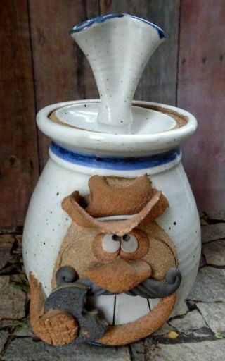 Robert Eakin Hand Made Glazed Pottery Funny Face Cowboy Cookie Jar