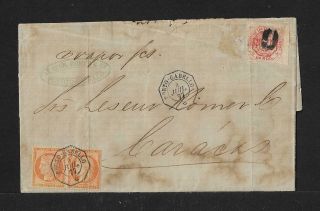 Venezuela France Mixed Franking Ceres Pair,  Un Real On Cover 1877 Rarity
