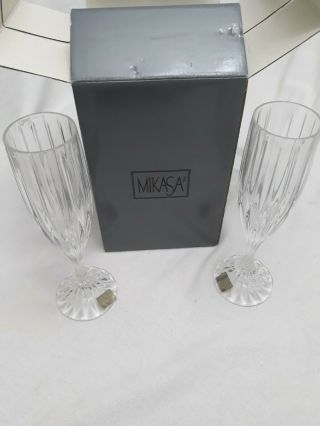 4 Mikasa Retired Park Lane Crystal Champagne Flutes Deep Cut Lines 8¾ " Tall