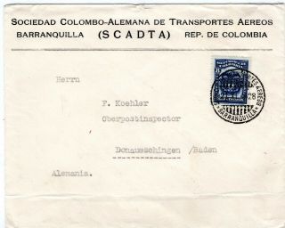 Colombia - Germany - Scadta - 8c Cover W/ Airmail Franchise - B/quilla - 1924 Rr