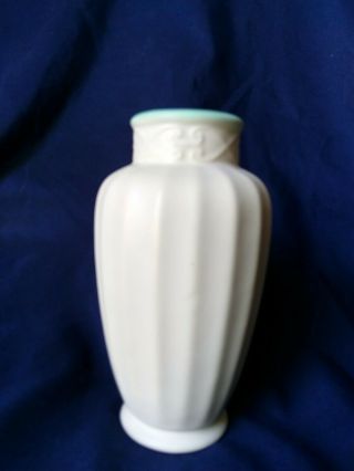 Coors Pottery Vase 6 " White W/aqua Interior (cascade) Art Deco