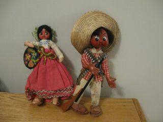 Vintage Mexican Folk Art Couple Bandido And Girlfried Doll Figurine Awesome Pair