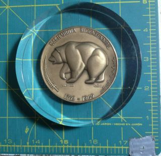 1969 California Bicentennial Medallic Art Co Ny 2.  5 " Bronze Medal In Acrylic