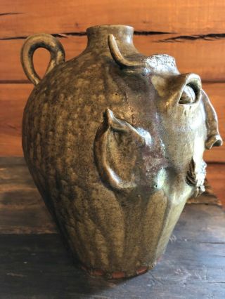 Folk Art Devil Face Jug By Vickie Miller,  Ram Pottery,  N.  C.  9 - 1/2 Inches