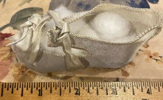 Antique Signed Jumeau Silk Single Shoe For Antique French Bisque Doll
