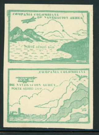 Colombia Air Post Mlh Selections: Scott C11a - C11b 10c Green Pair (1920) Cv$130,