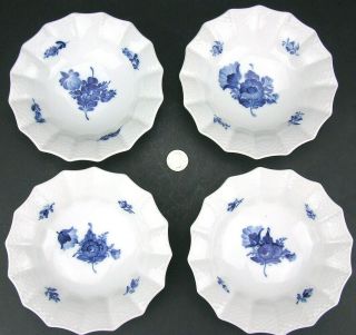 4 Royal Copenhagen Blue Flower Fluted Dessert Bowls 10/8008 Angular Pickle Dish