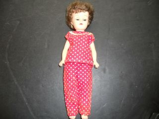 Vintage Vogue Ginny Doll 10” Short Brown Hair With Red Polka Dot Pajamas