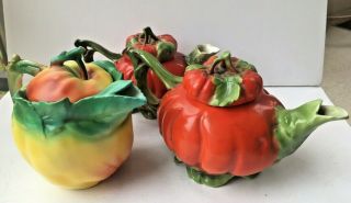 Antique Royal Bayreuth Pumpkin & Apple Figural Porcelain Teapots Bavaria (3)