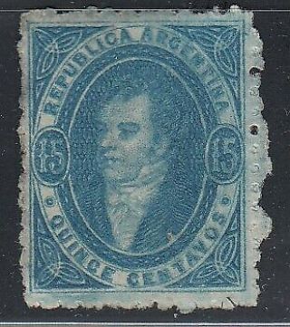 Argentina 1864 Rivadavia 15c Blue Sg 18 Mnh