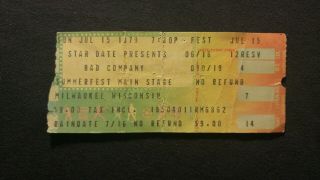 Bad Company Concert Ticket Stub 7/15/1979 Milwaukee,  Wi