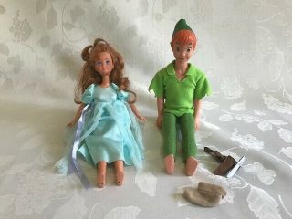 Flying Peter Pan And Flying Wendy Dolls Walt Disney Mattel 1993