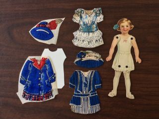 Antique Dennison Paper Doll W/ 3 Crepe Paper Outfits