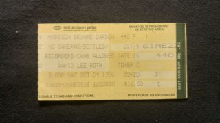 David Lee Roth Concert Ticket Stub 10/4/1986 Nyc