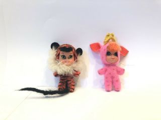 Vintage Mattel Liddle Kiddle Tiny Tiger And Deer Zoo Animiddle Holiday Pin Doll