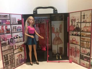 Mattel Barbie Closet Wardrobe Pink & Black Doll Storage Carry Case