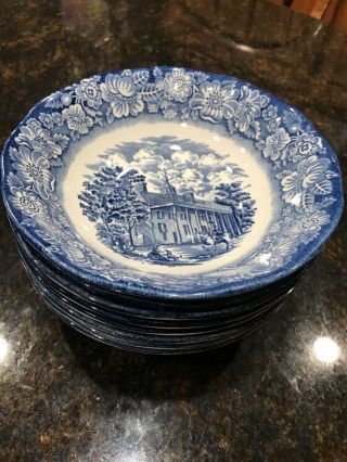 Set Of 8 Liberty Blue Soup Or Cereal Bowls Staffordshire Ironstone Mount Vernon
