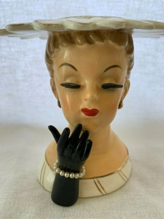 Napco Headvase/head Vase C2589b Petal Hat Lady With Black Glove 5 1/4 " Great