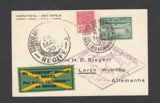 Brazil 1930 Graf Zeppelin Cover (post Card) " Condor " Airmail - Germany