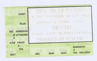 Rare The Fixx 9/8/83 Denver Co Rainbow Music Hall Ticket Stub