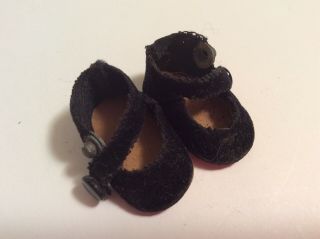 Vintage Ginny Alexander - Kins Black Velvet Side Snap Shoes Fuzzy Bottoms 8” Doll