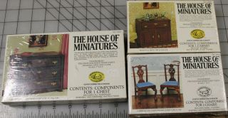 3 House Of Miniatures Kits Chippendale Chest 2 Chair Hutch Cabinet X - Acto