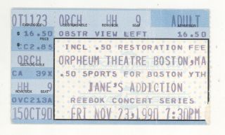 Rare Janes Addiction 11/23/90 Boston Ma Orpheum Ticket Stub