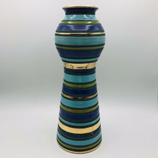 Vtg Mid Century Italy Bitossi Blue Striped Art Pottery Vase Italian 42/28