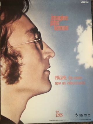 John Lennon Imagine (movie/album) Promo Poster 1986 First U.  S.  Video Release.  Nm