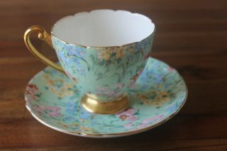 Shelley England " Melody Chintz " Ripon Shape Tea Cup & Saucer,  13382 Teacup