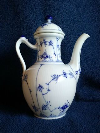 Royal Copenhagen - Vintage Blue Fluted Plain Coffee Pot & Lid 1/48