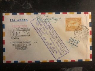1930 Guayaquil Ecuador First Flight Cover Ffc To Santiago Chile Panagra 25 Flown