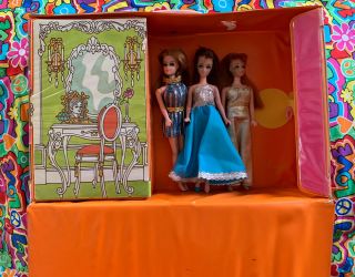Vintage Dawn And Her Friends Doll Case With Dolls