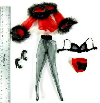 Barbie Clone Sexy Black & Red Nightie Lingerie Set Bra Panty Hose Shoes Jacket 2